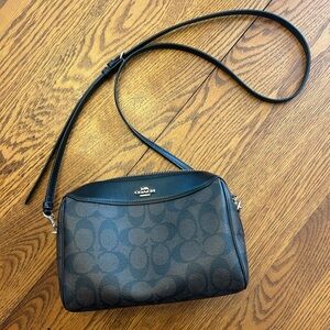 Coach Brown and Black Signature Crossbody Camera Bag